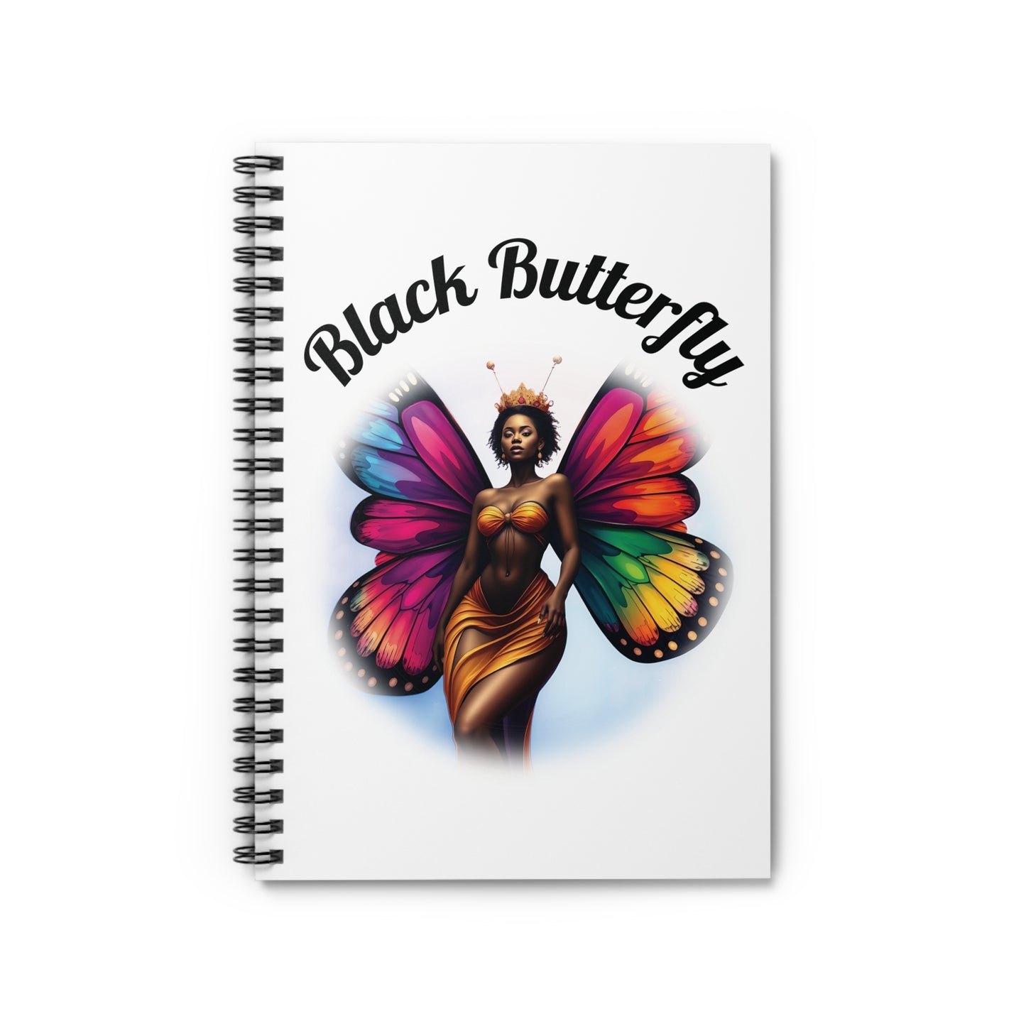 Black Butterfly Spiral Notebook — Ruled Journal with Empowered Black Butterfly Woman Cover