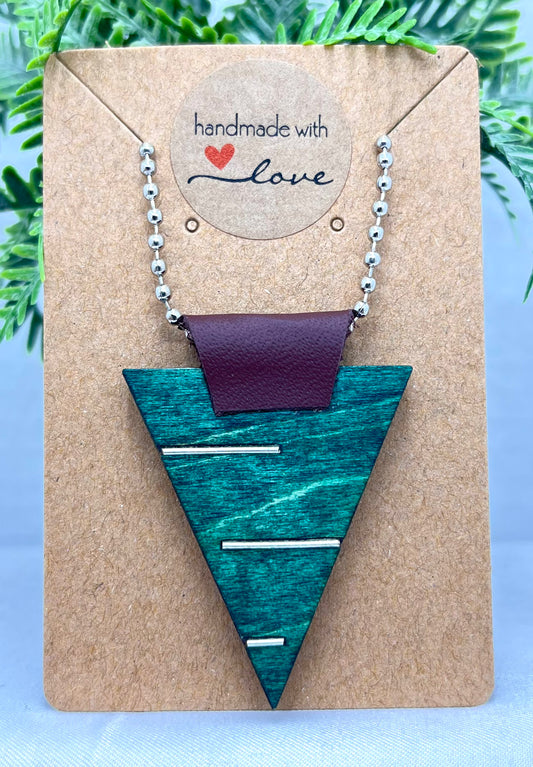 Pendant - Wood/Silver/Leather - Green