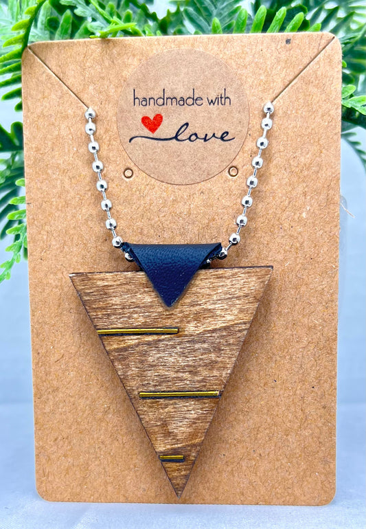 Pendant - Wood/Brass/Leather - Brown