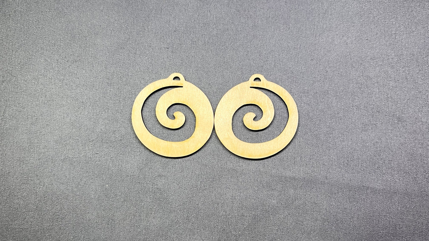 ***Wood Earring Blanks #2 - Spiral (5 pairs) 10 pcs 2in