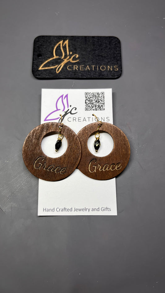 Engraved "Grace" Donut Earrings