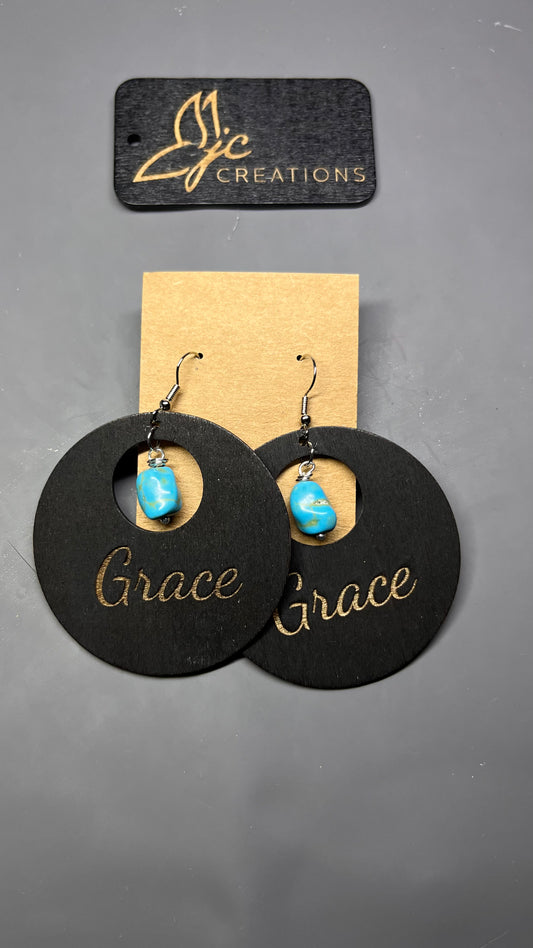 Engraved "Grace" Donut Earrings