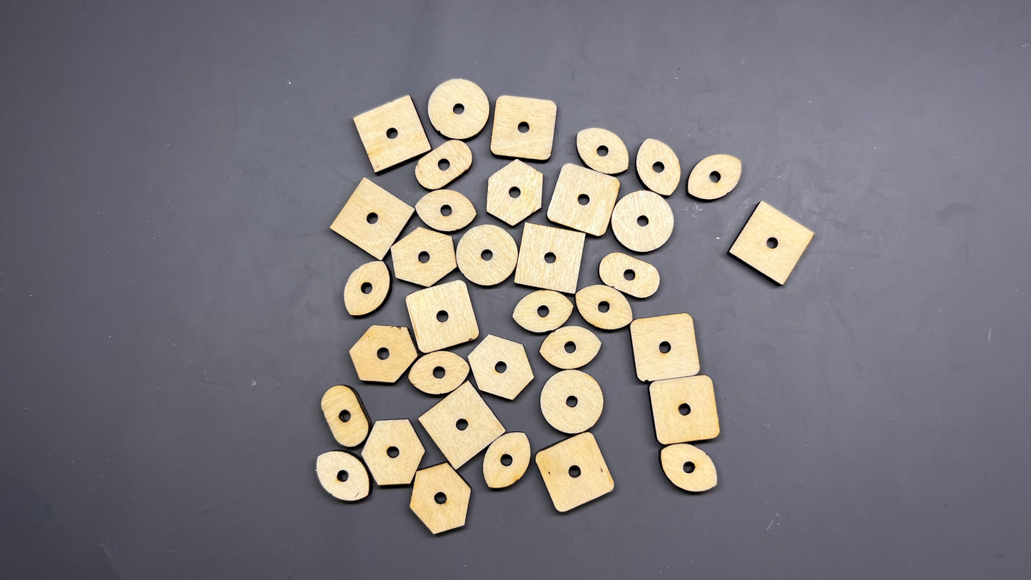 Creativity tool - Unfinished wood blank - 13mm spacers - 6 different shapes - 100pcs