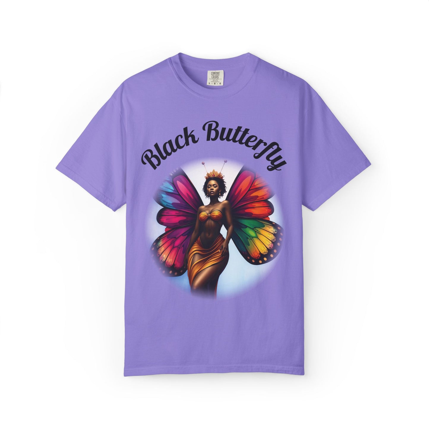 Black Butterfly T-shirt — Afro Queen Rainbow Wings Crewneck