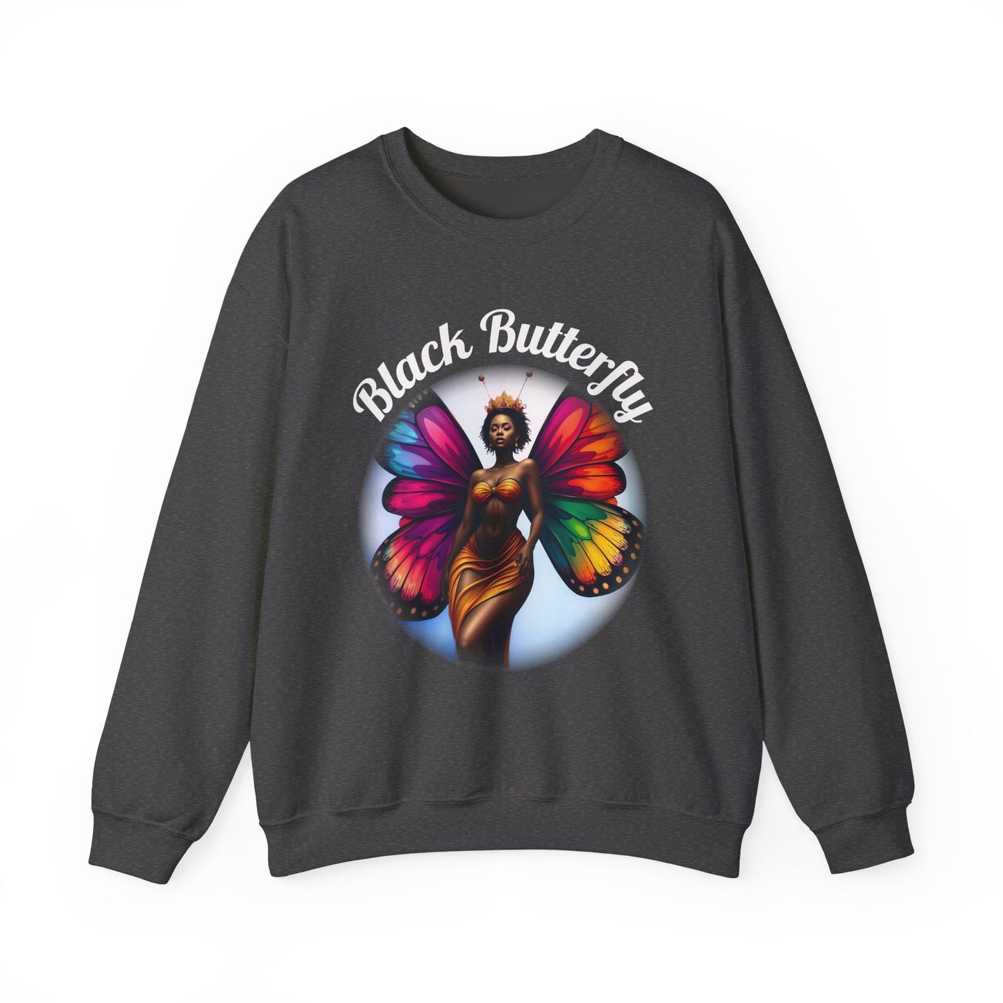 Black Butterfly Sweatshirt — Afro Queen Rainbow Wings Crewneck
