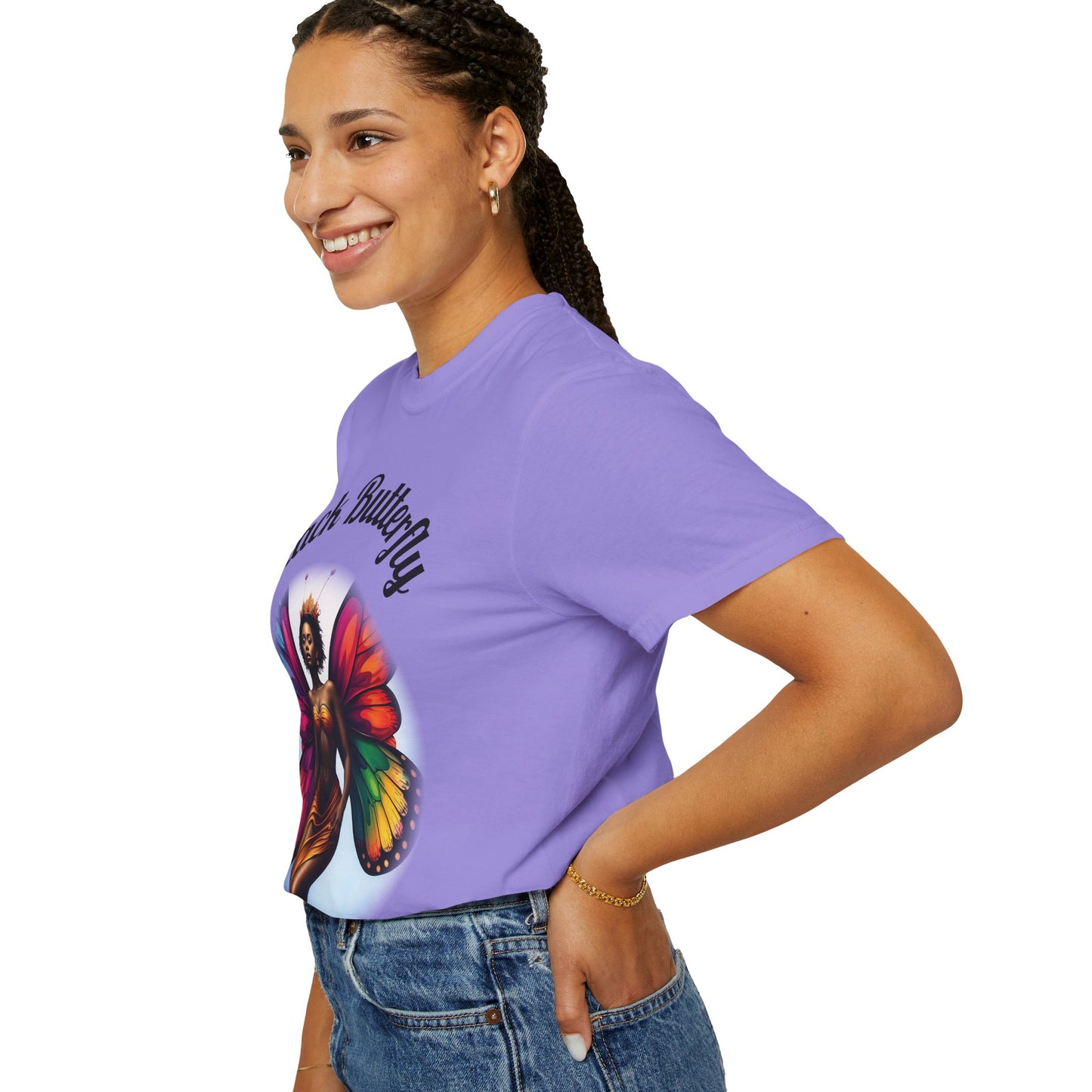 Black Butterfly T-shirt — Afro Queen Rainbow Wings Crewneck