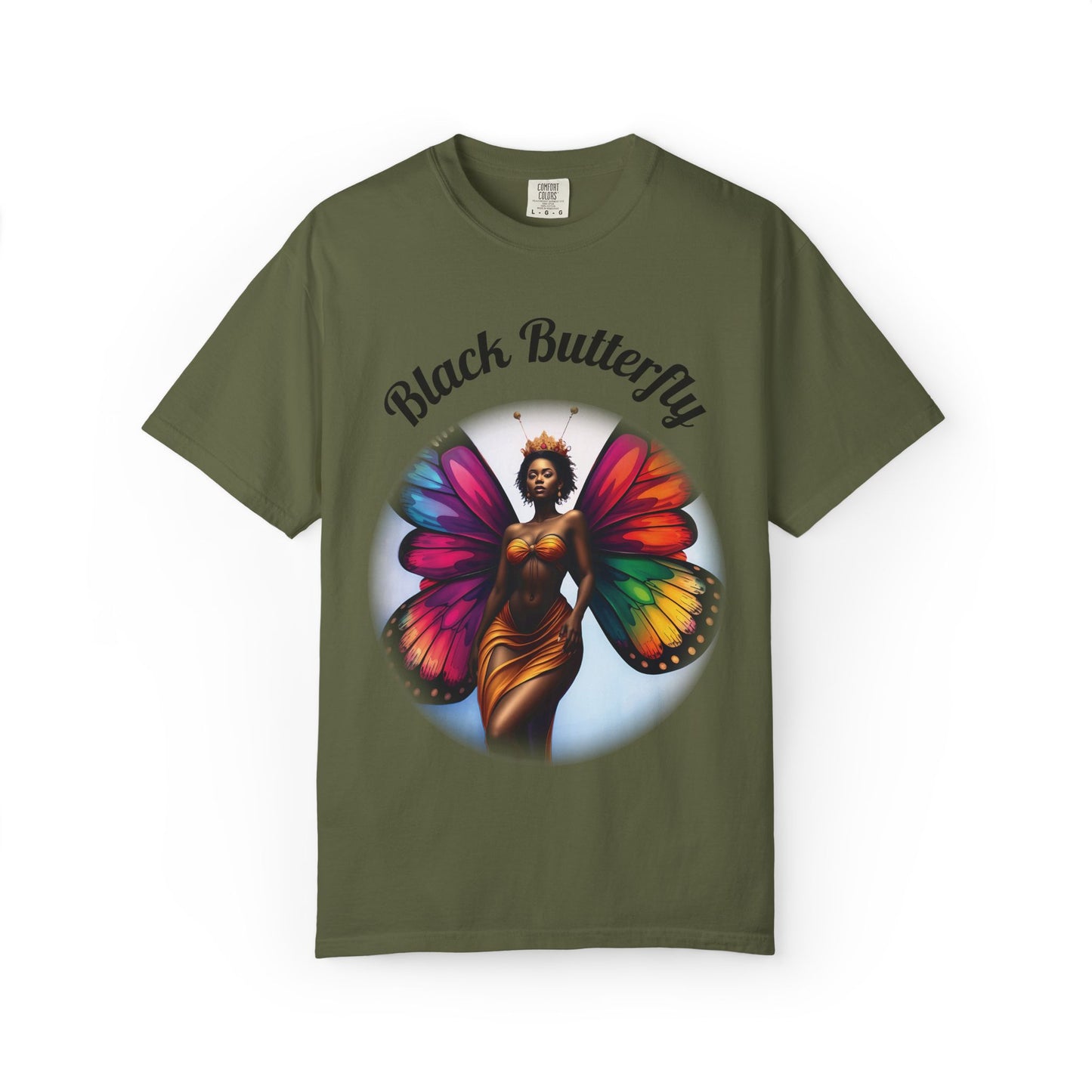 Black Butterfly T-shirt — Afro Queen Rainbow Wings Crewneck