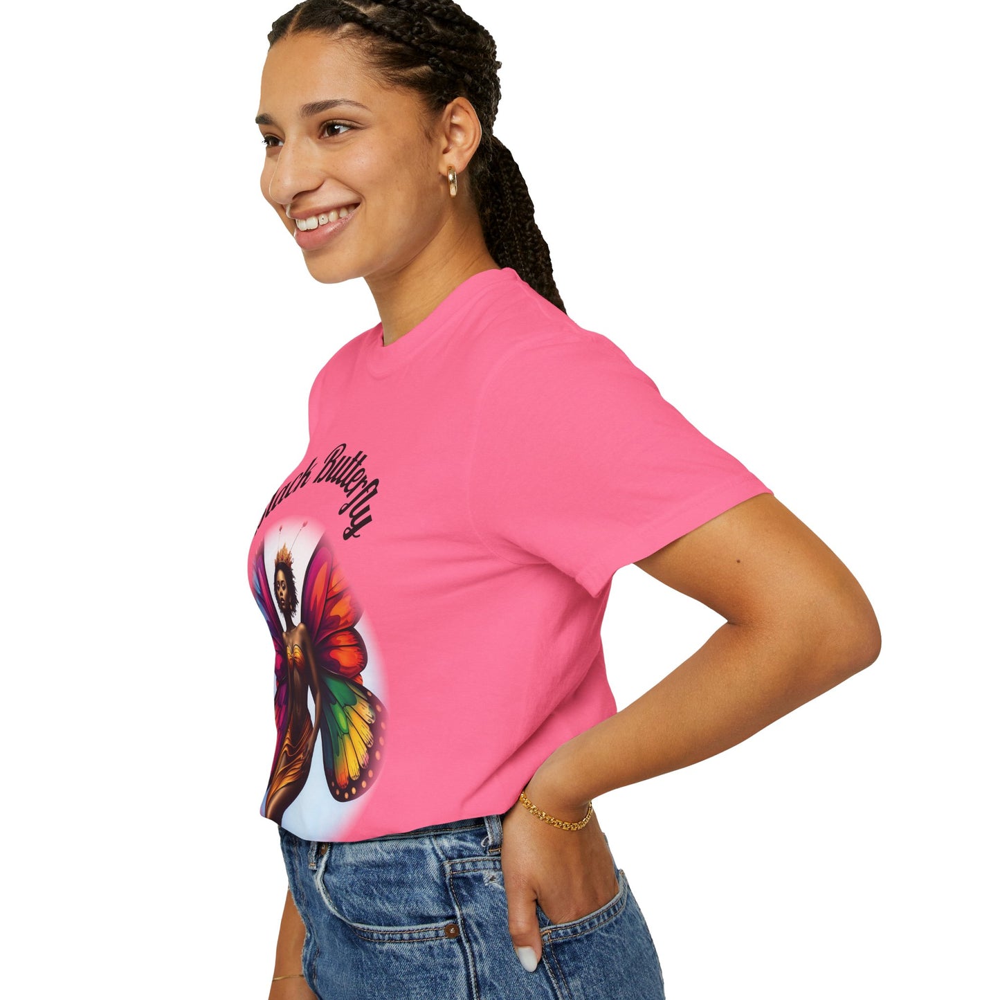 Black Butterfly T-shirt — Afro Queen Rainbow Wings Crewneck