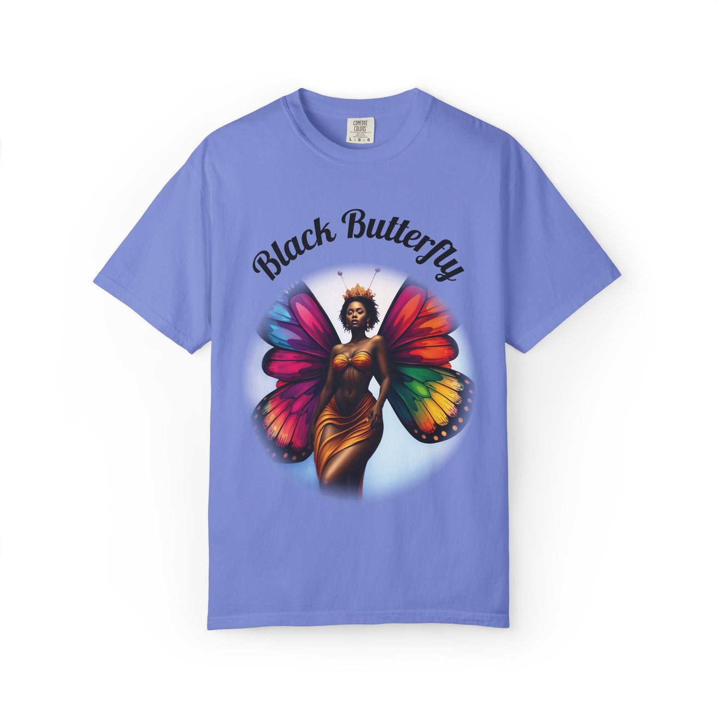 Black Butterfly T-shirt — Afro Queen Rainbow Wings Crewneck