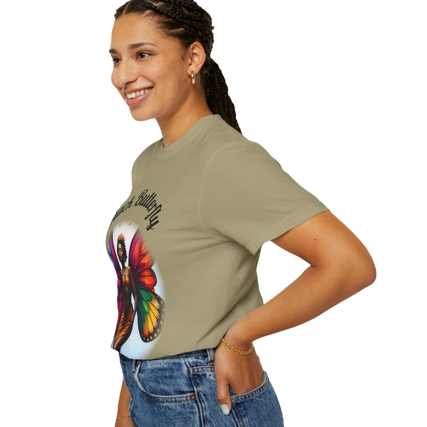 Black Butterfly T-shirt — Afro Queen Rainbow Wings Crewneck