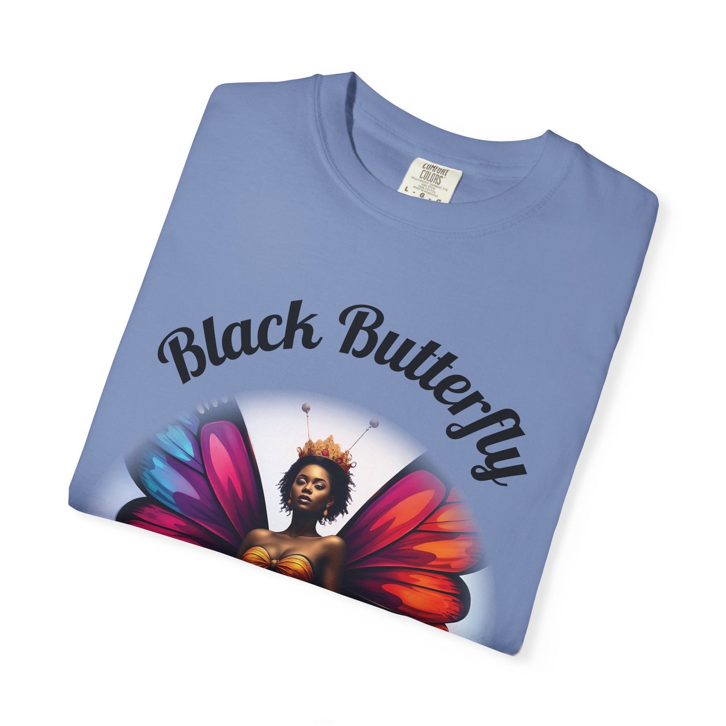 Black Butterfly T-shirt — Afro Queen Rainbow Wings Crewneck