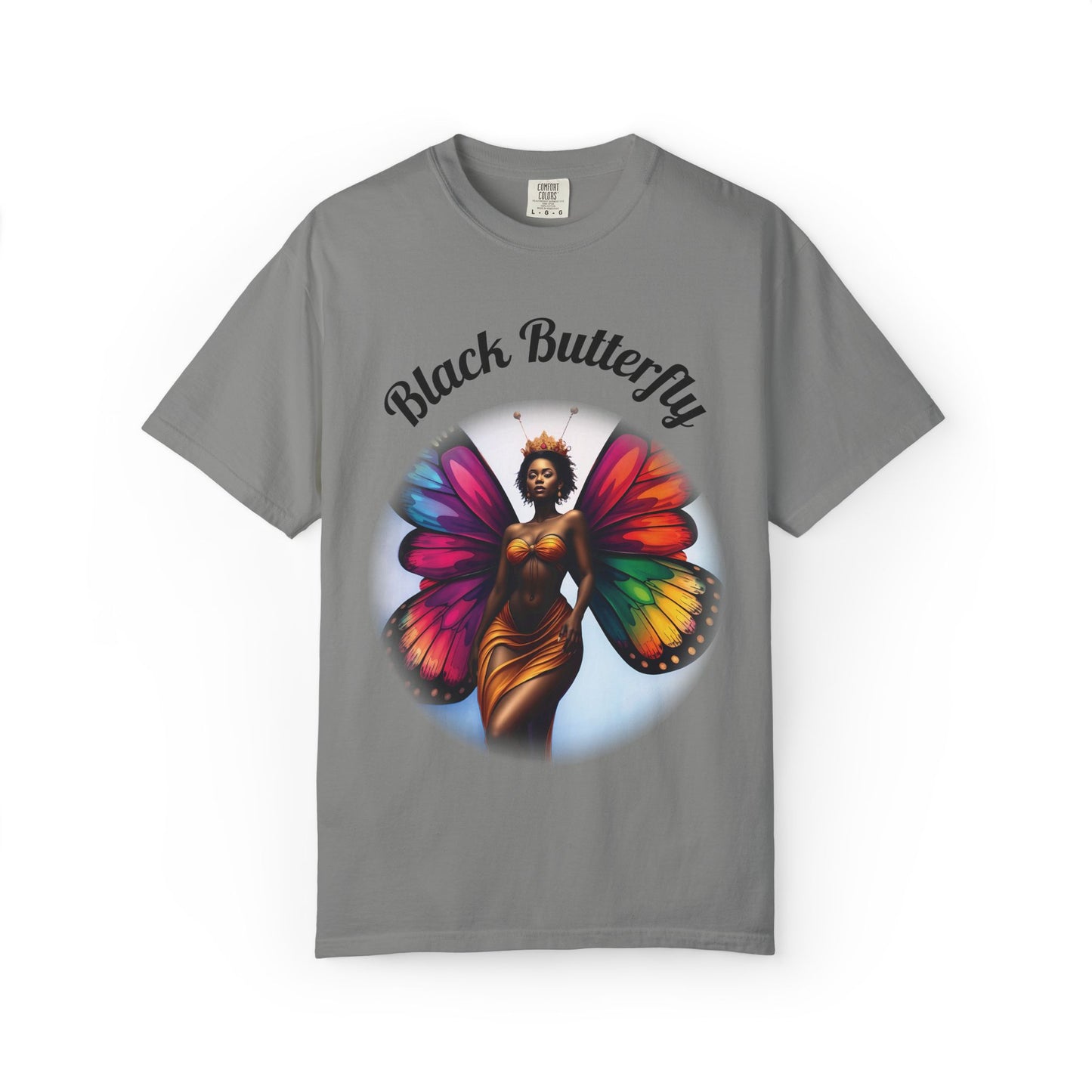 Black Butterfly T-shirt — Afro Queen Rainbow Wings Crewneck