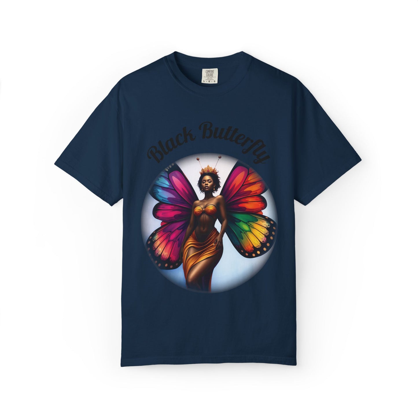Black Butterfly T-shirt — Afro Queen Rainbow Wings Crewneck