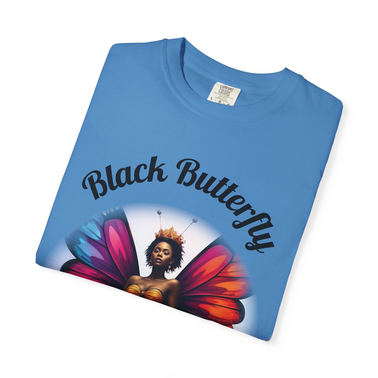 Black Butterfly T-shirt — Afro Queen Rainbow Wings Crewneck