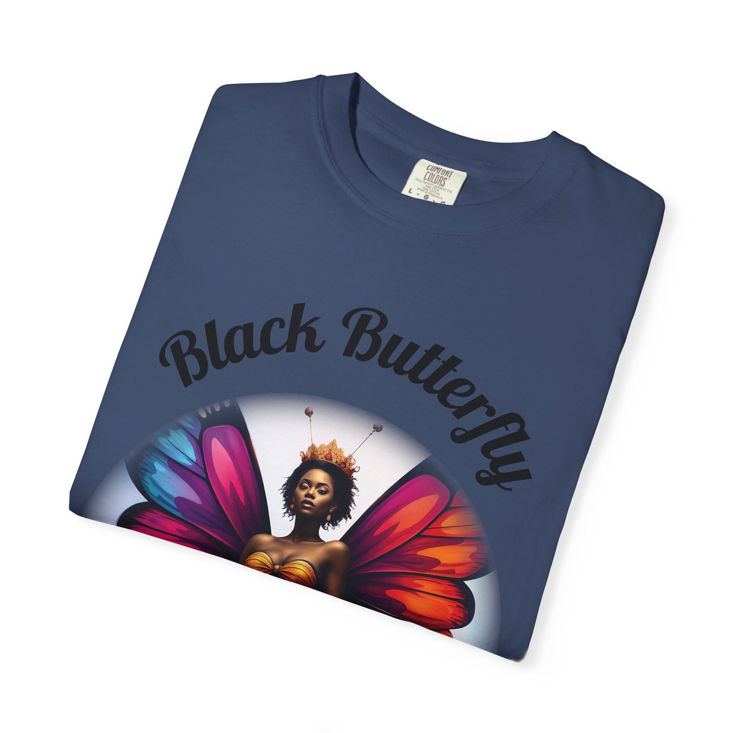 Black Butterfly T-shirt — Afro Queen Rainbow Wings Crewneck