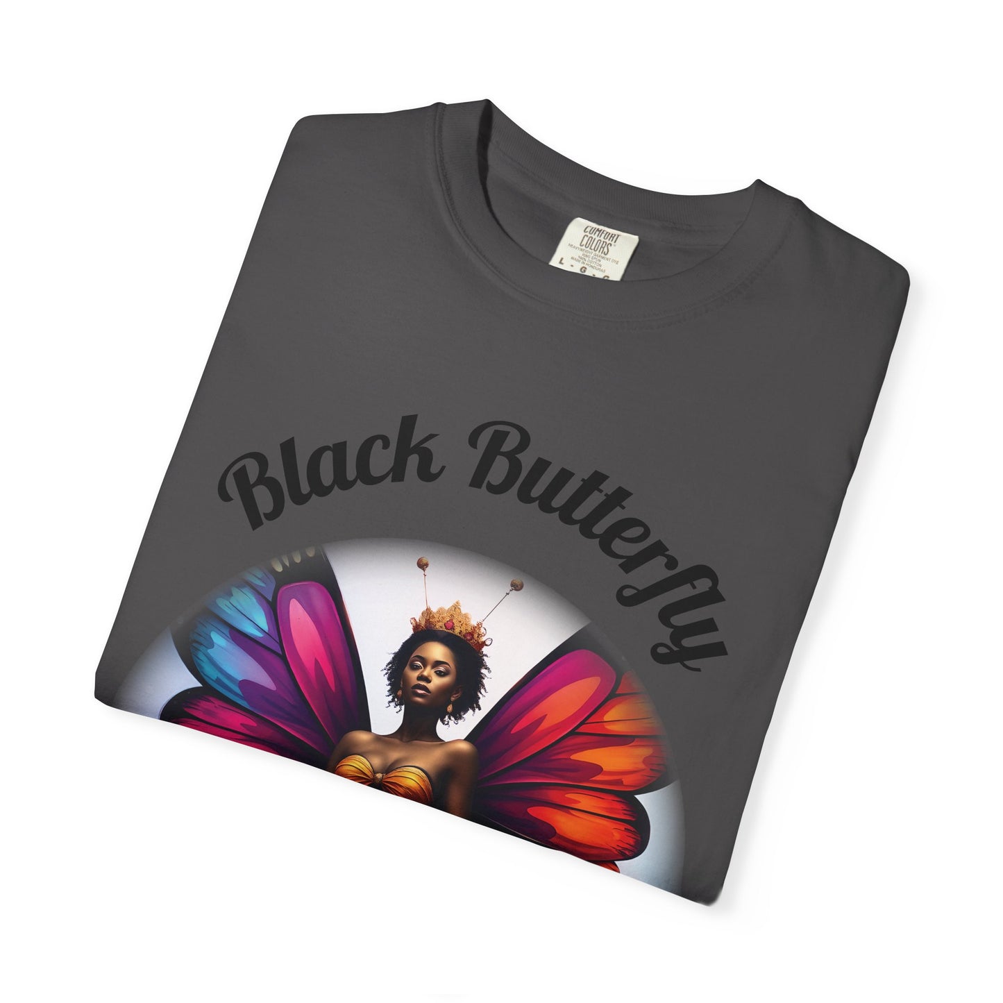 Black Butterfly T-shirt — Afro Queen Rainbow Wings Crewneck