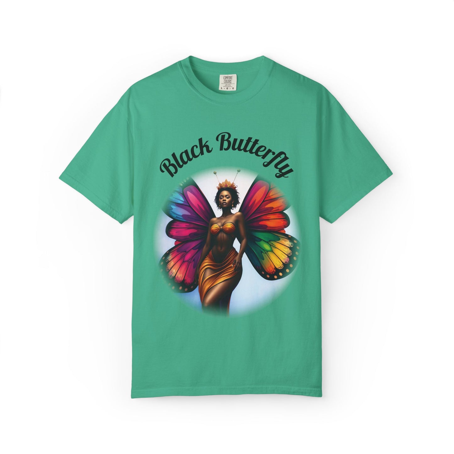 Black Butterfly T-shirt — Afro Queen Rainbow Wings Crewneck