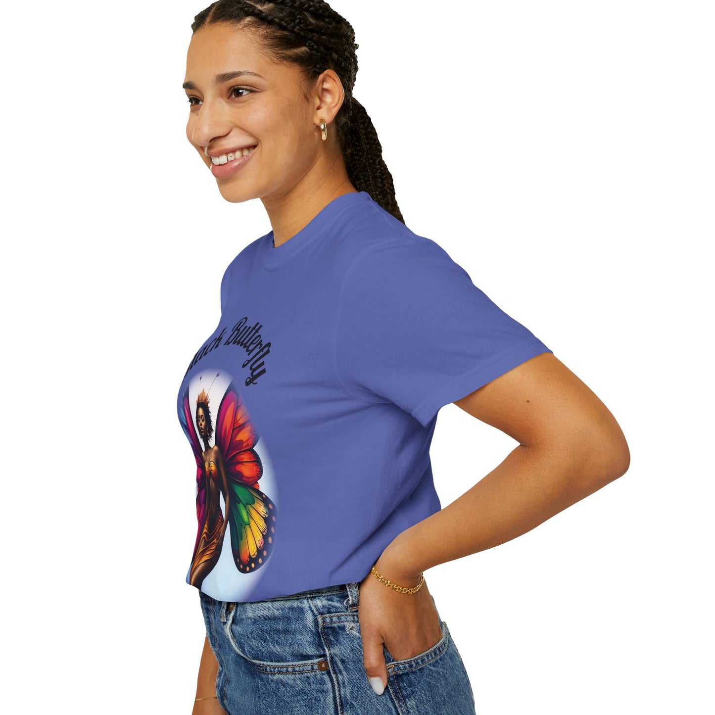 Black Butterfly T-shirt — Afro Queen Rainbow Wings Crewneck