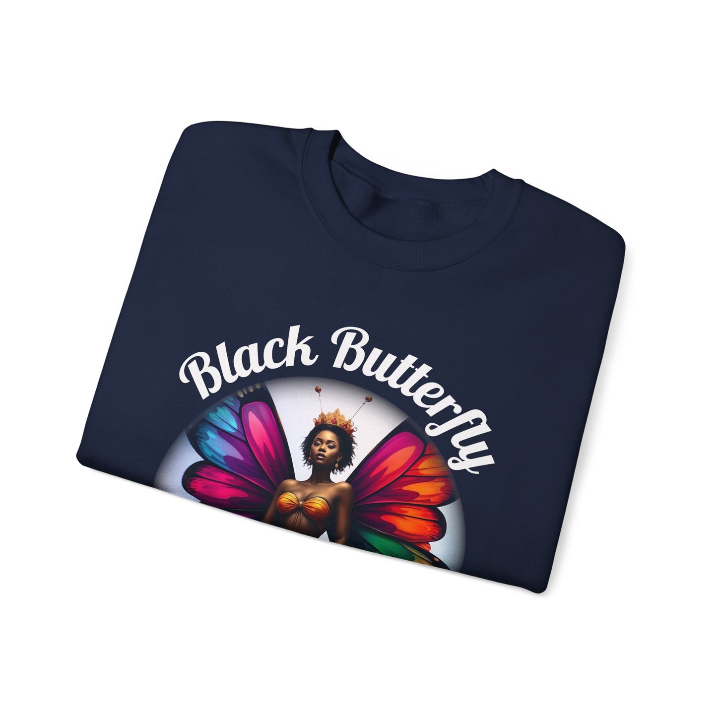 Black Butterfly Sweatshirt — Afro Queen Rainbow Wings Crewneck