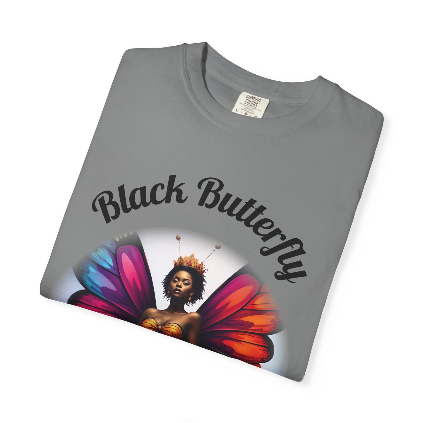 Black Butterfly T-shirt — Afro Queen Rainbow Wings Crewneck