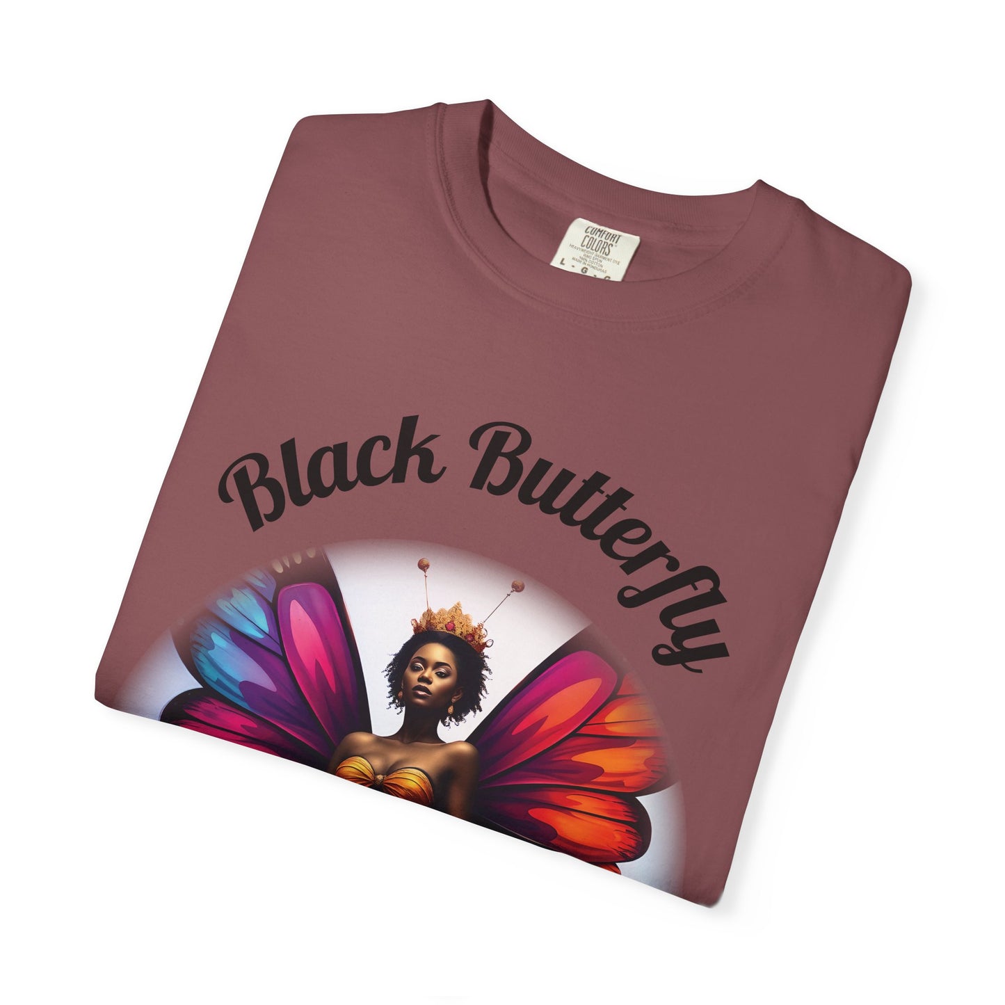 Black Butterfly T-shirt — Afro Queen Rainbow Wings Crewneck