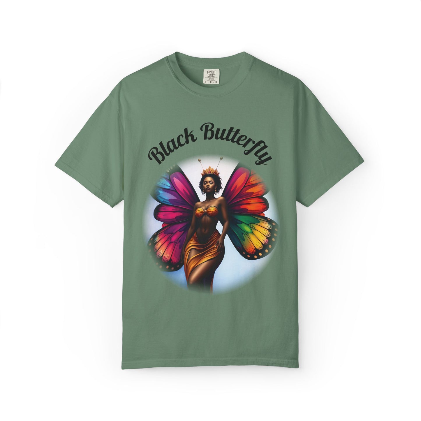 Black Butterfly T-shirt — Afro Queen Rainbow Wings Crewneck