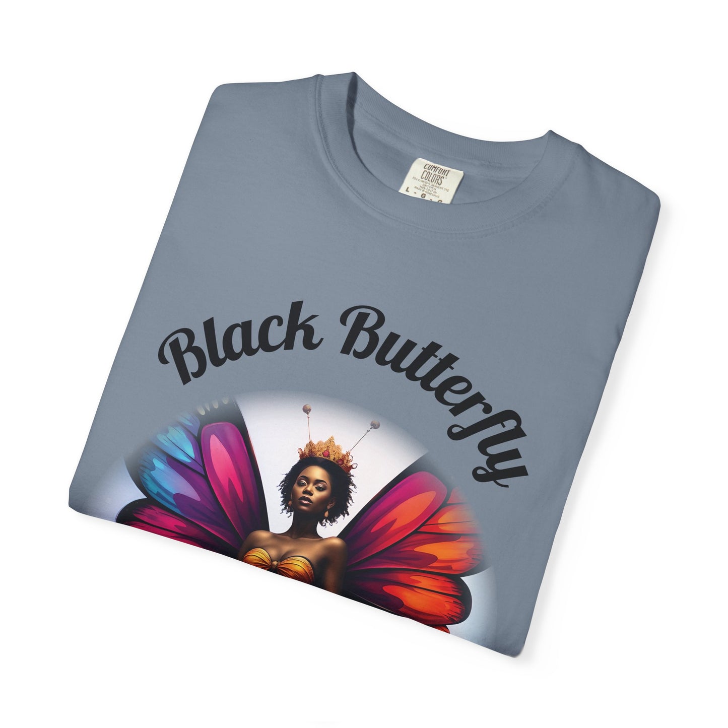 Black Butterfly T-shirt — Afro Queen Rainbow Wings Crewneck