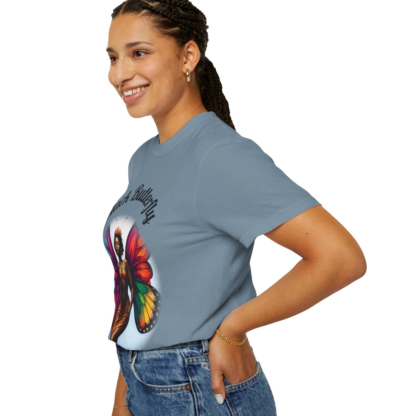 Black Butterfly T-shirt — Afro Queen Rainbow Wings Crewneck