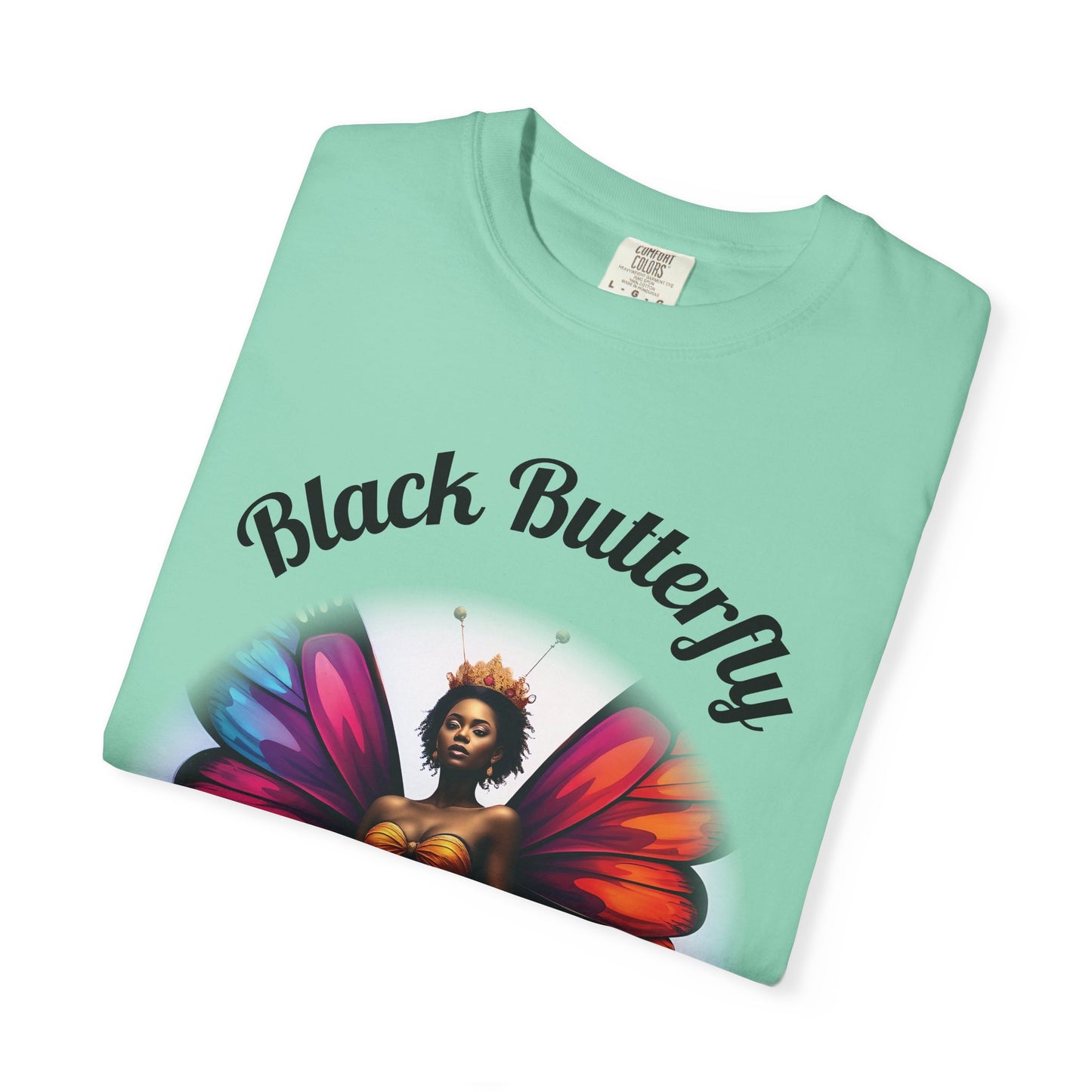 Black Butterfly T-shirt — Afro Queen Rainbow Wings Crewneck