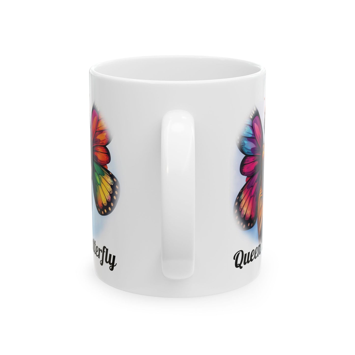 Queen Butterfly Ceramic Mug — Colorful Black Woman Butterfly Art (11oz/15oz)