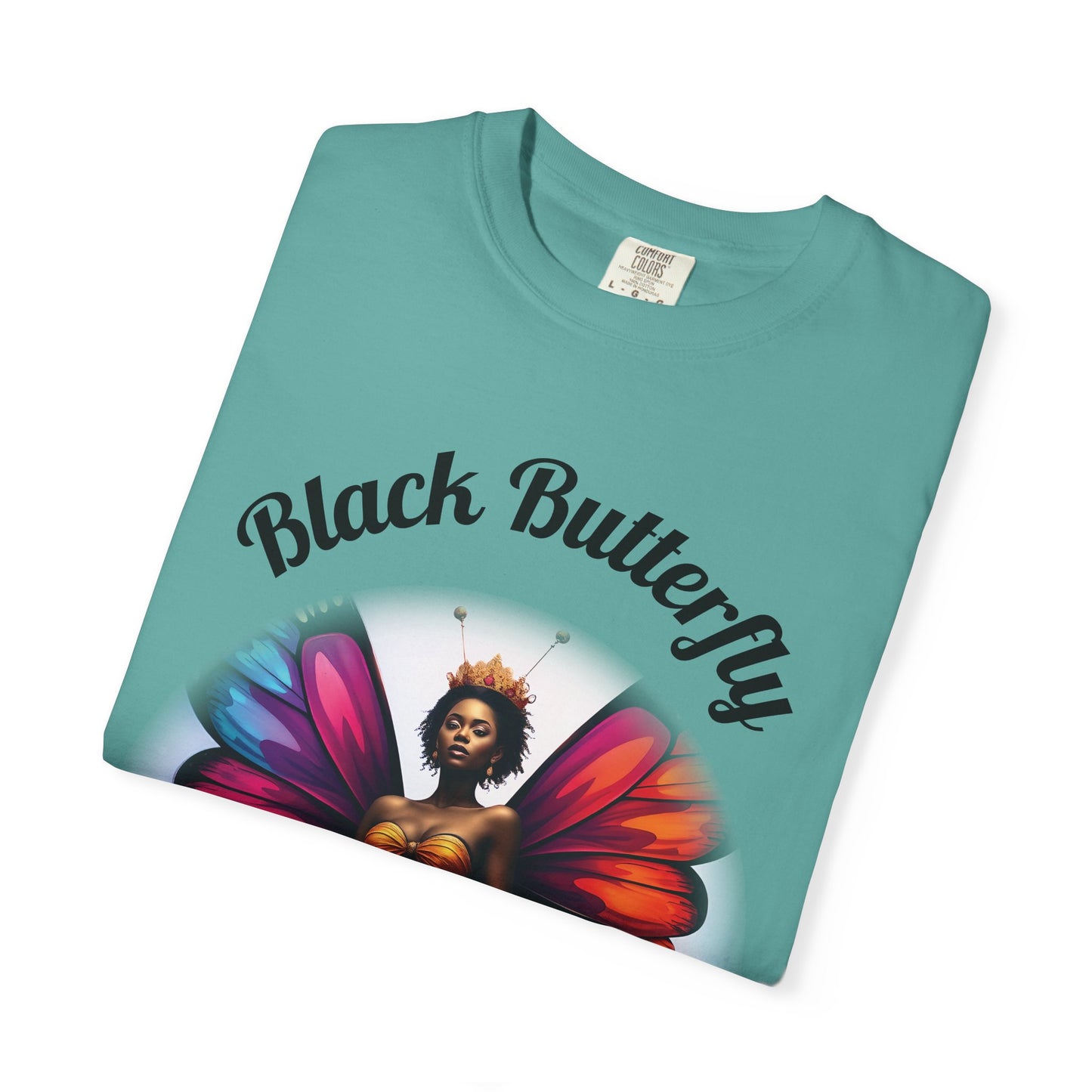 Black Butterfly T-shirt — Afro Queen Rainbow Wings Crewneck