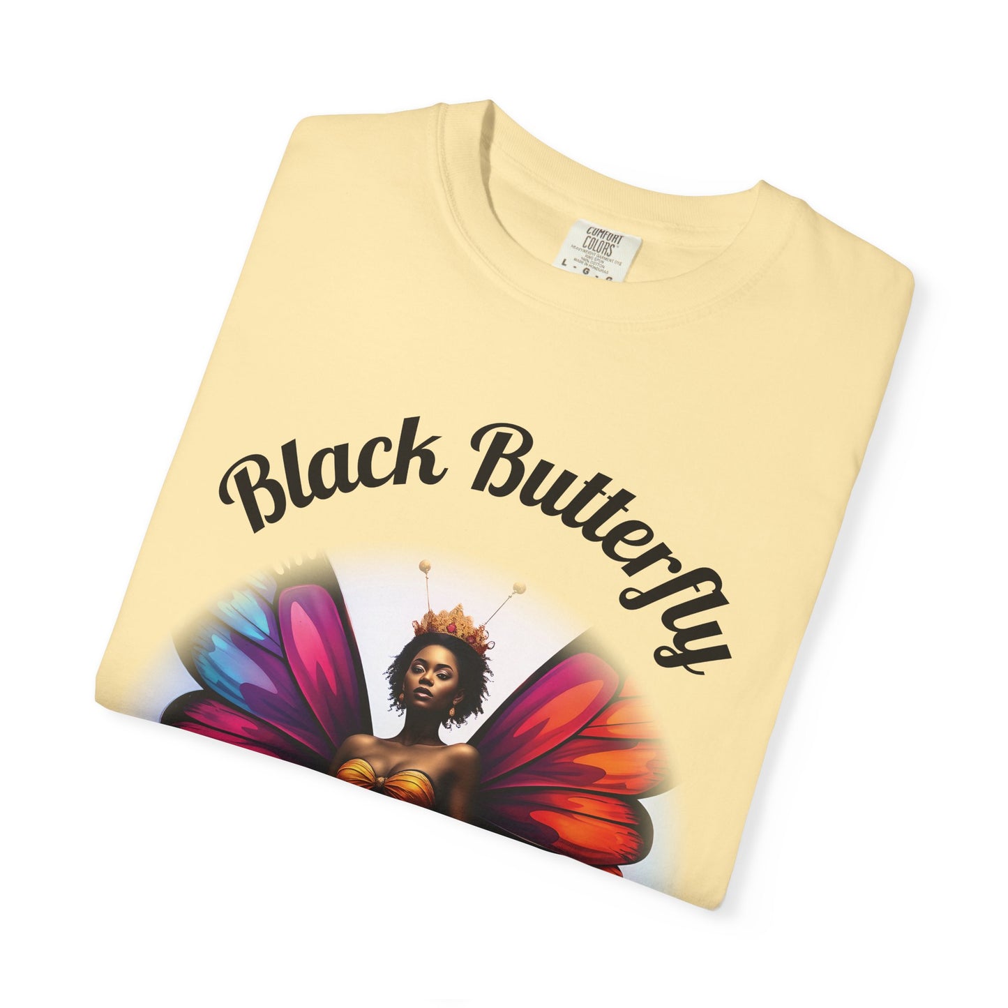 Black Butterfly T-shirt — Afro Queen Rainbow Wings Crewneck
