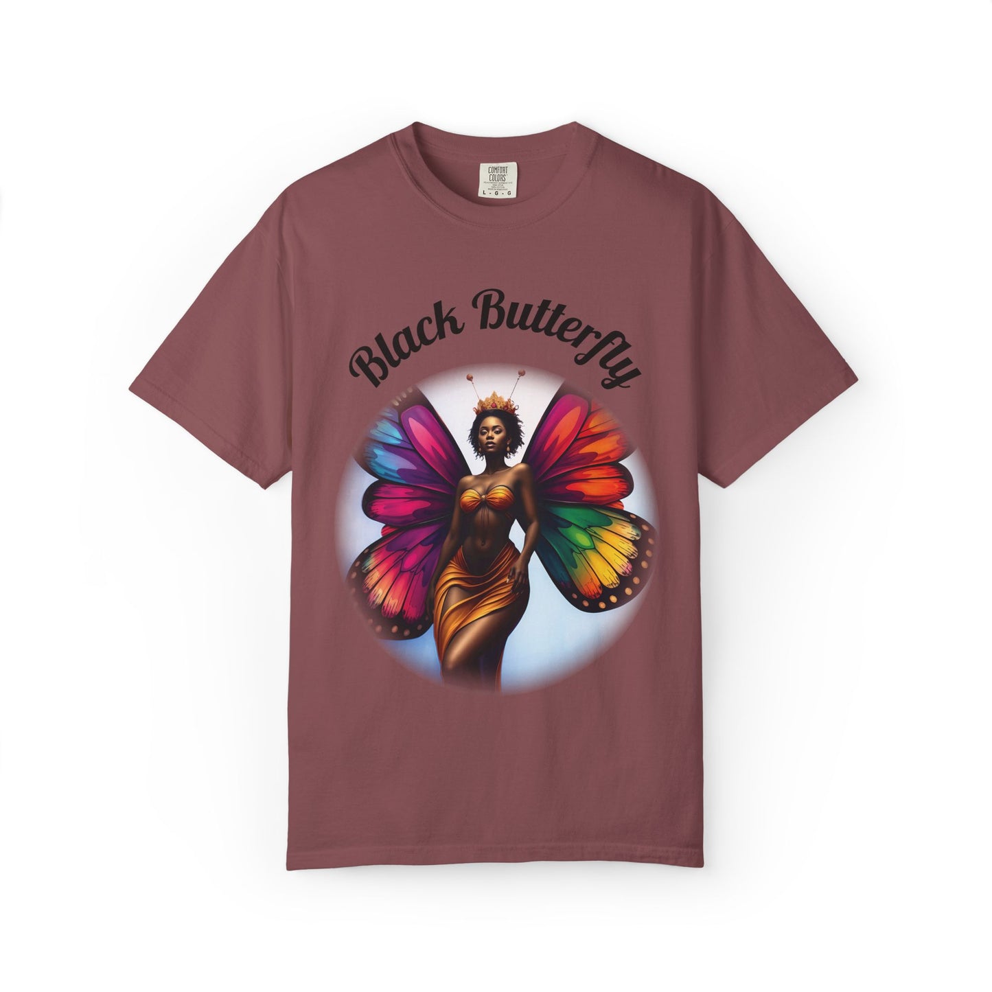 Black Butterfly T-shirt — Afro Queen Rainbow Wings Crewneck