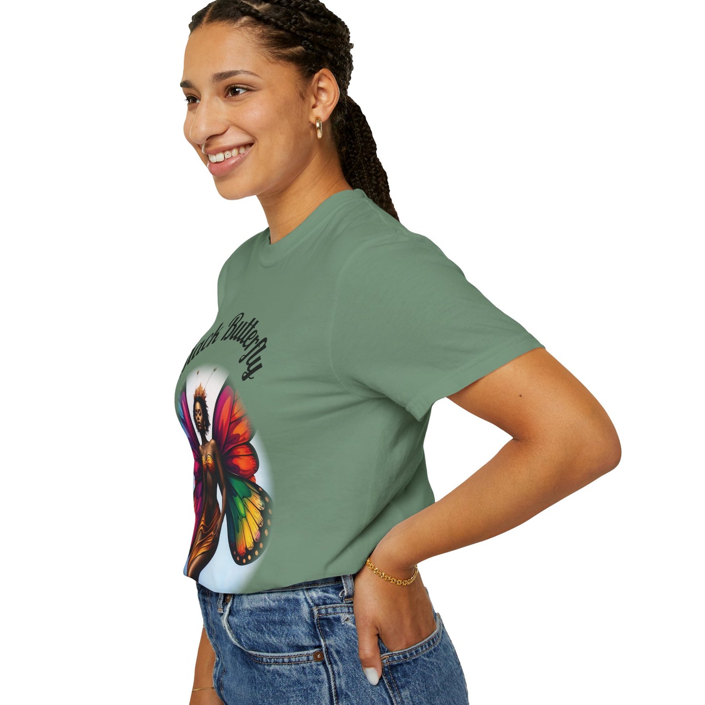 Black Butterfly T-shirt — Afro Queen Rainbow Wings Crewneck