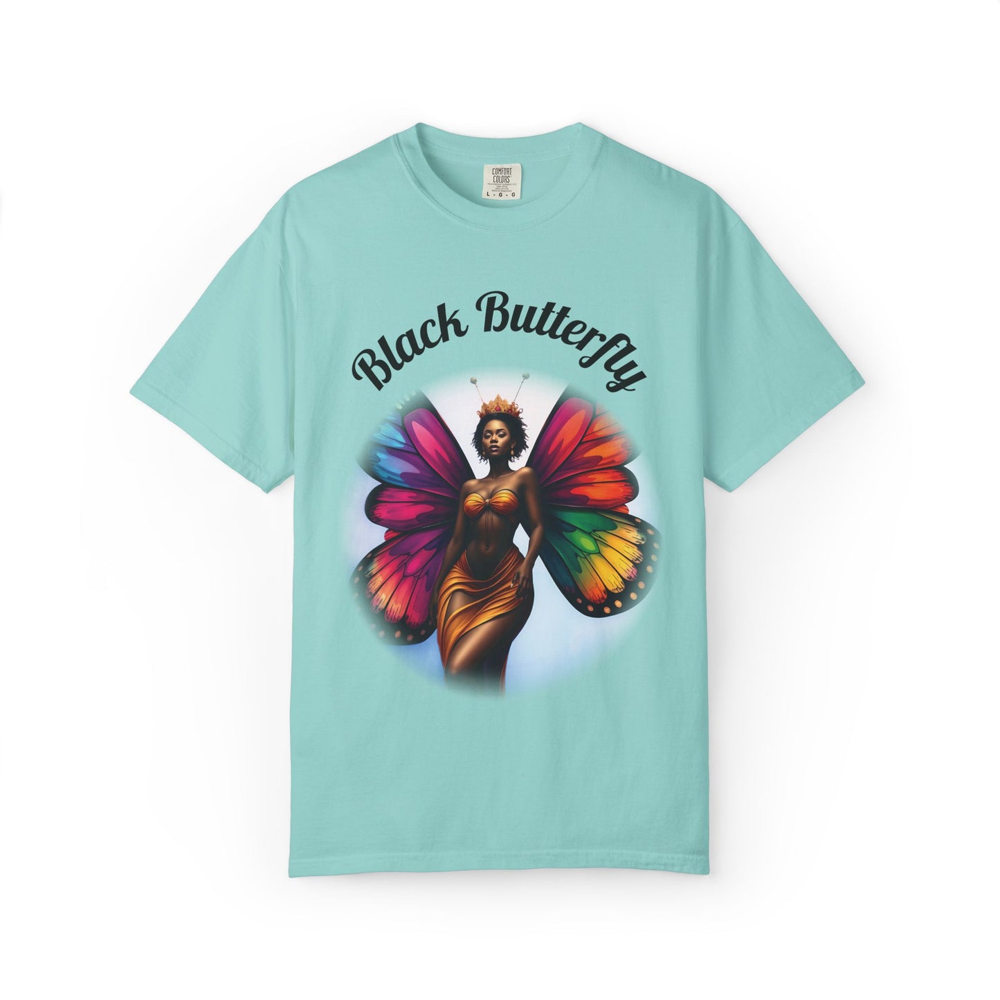 Black Butterfly T-shirt — Afro Queen Rainbow Wings Crewneck
