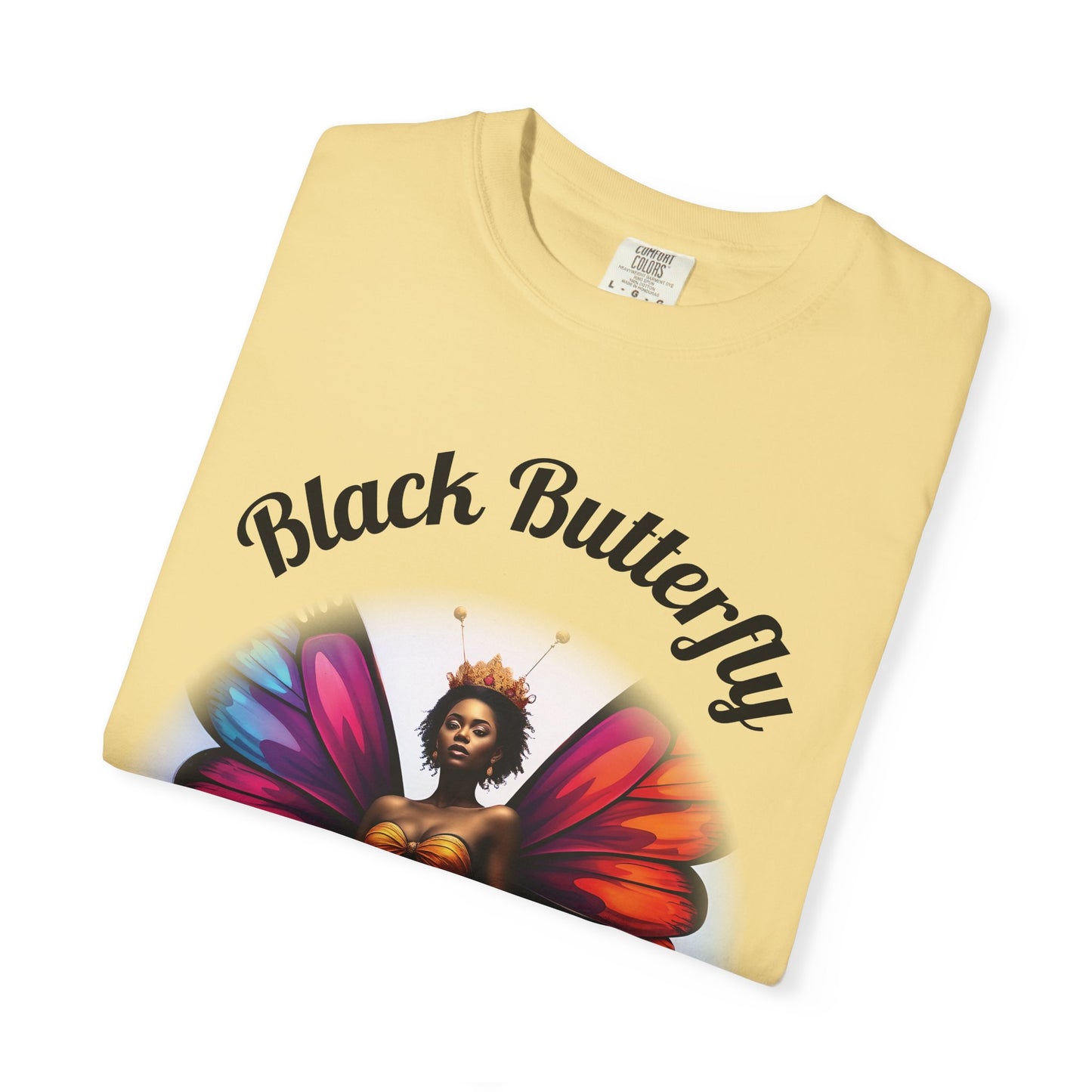 Black Butterfly T-shirt — Afro Queen Rainbow Wings Crewneck