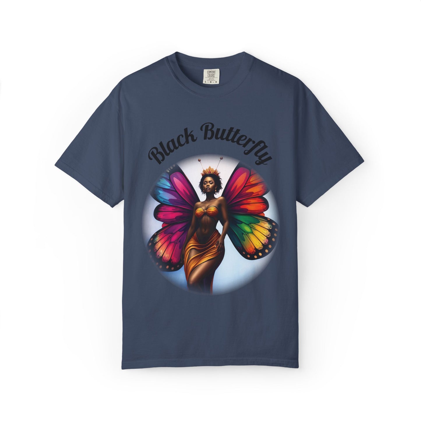 Black Butterfly T-shirt — Afro Queen Rainbow Wings Crewneck