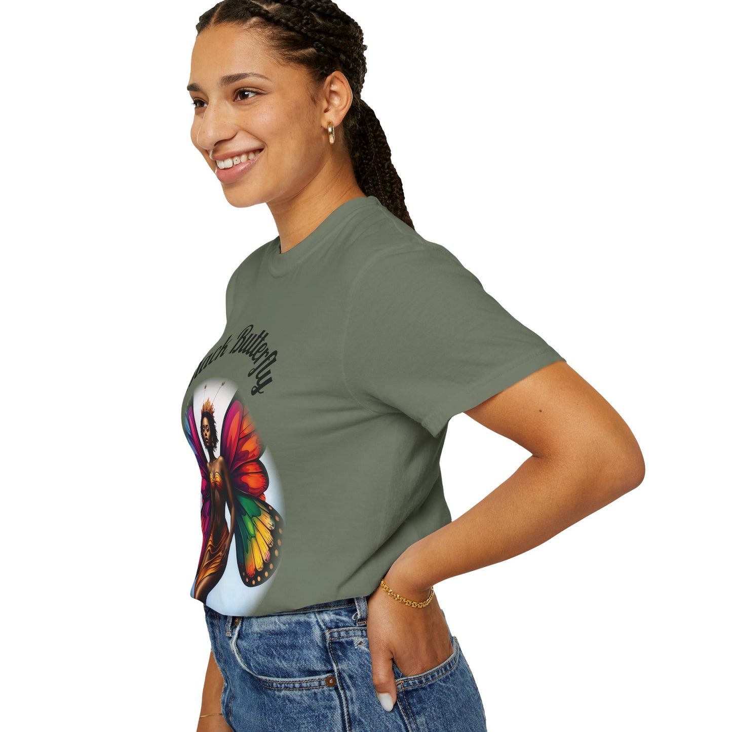 Black Butterfly T-shirt — Afro Queen Rainbow Wings Crewneck