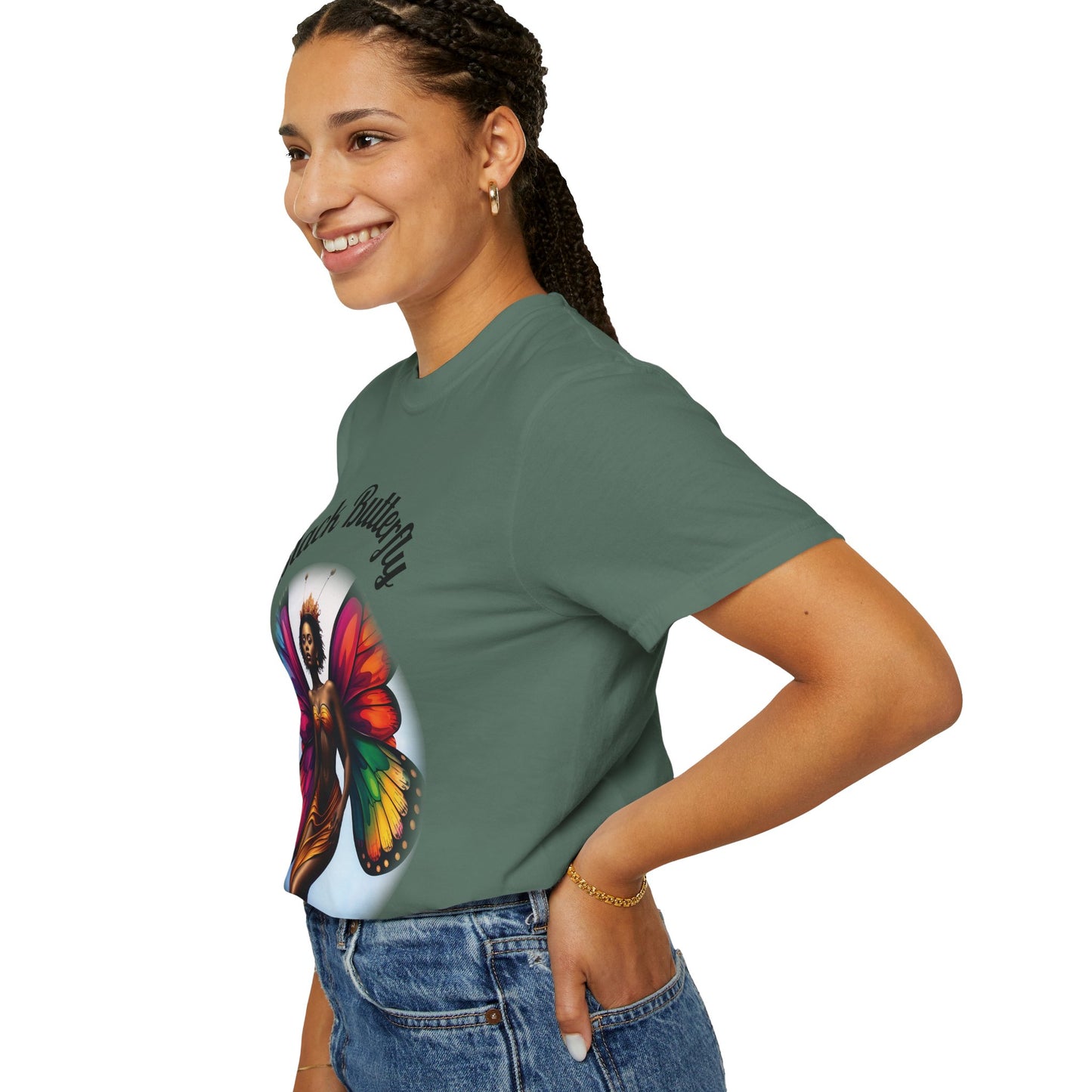 Black Butterfly T-shirt — Afro Queen Rainbow Wings Crewneck