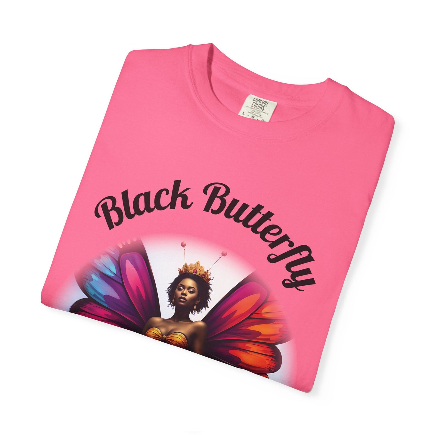 Black Butterfly T-shirt — Afro Queen Rainbow Wings Crewneck