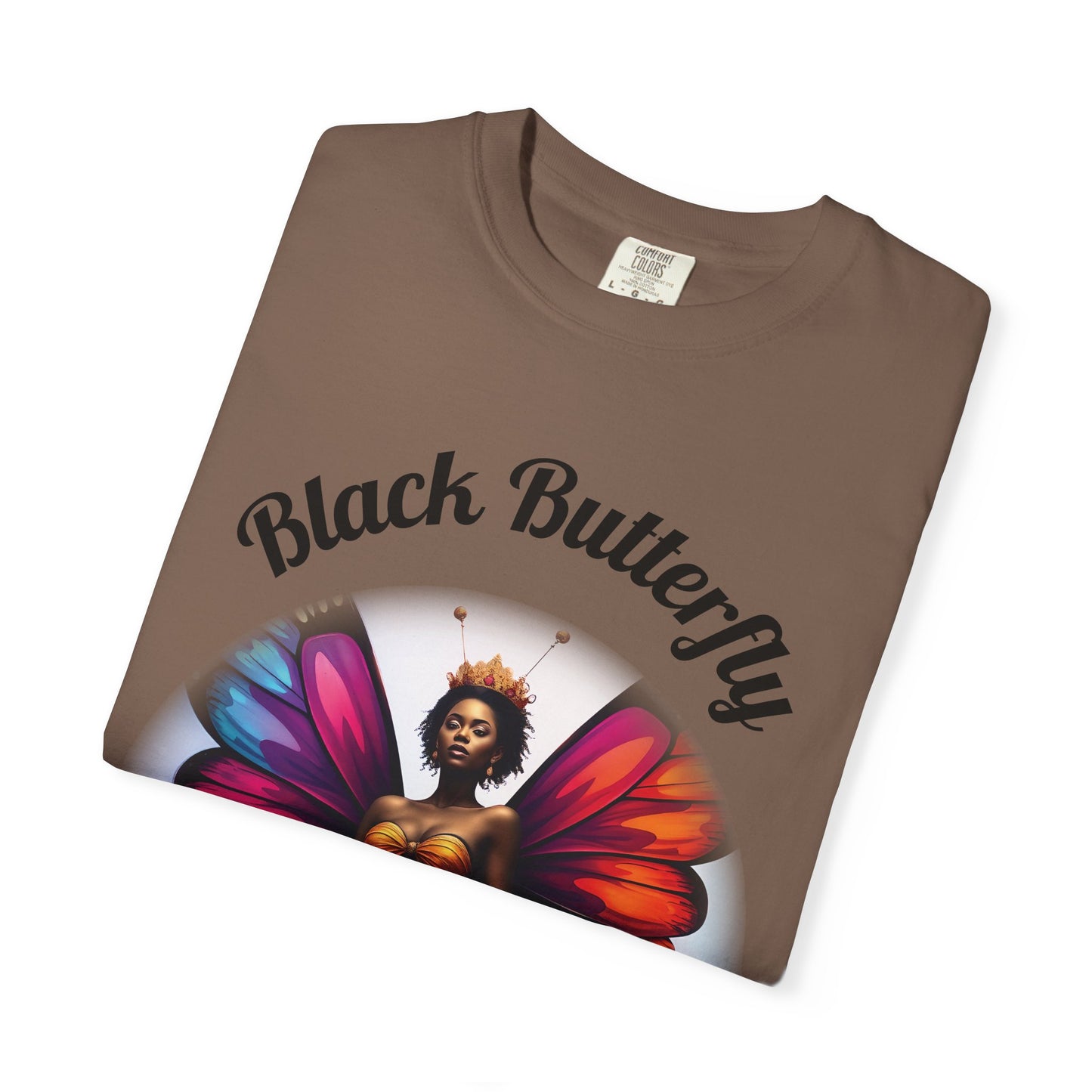 Black Butterfly T-shirt — Afro Queen Rainbow Wings Crewneck