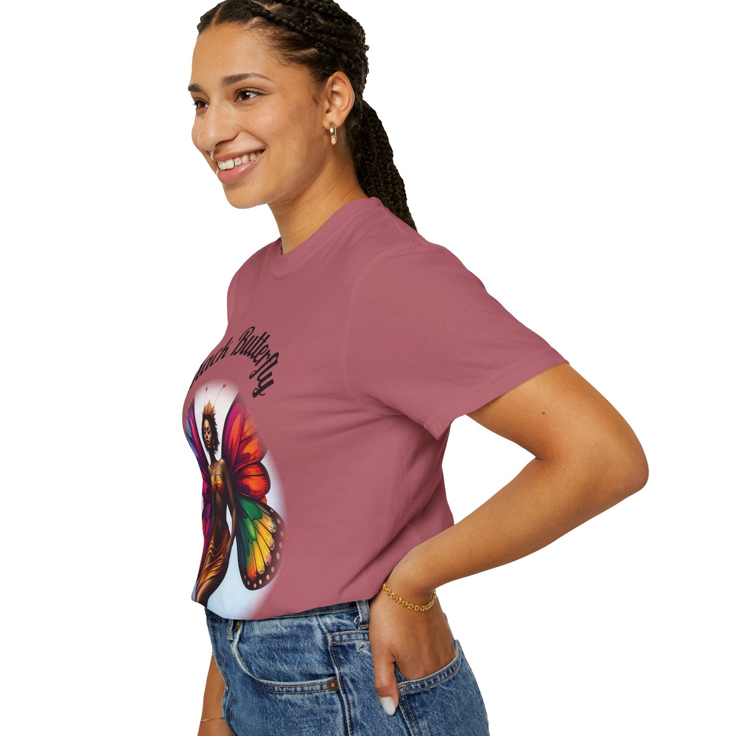 Black Butterfly T-shirt — Afro Queen Rainbow Wings Crewneck