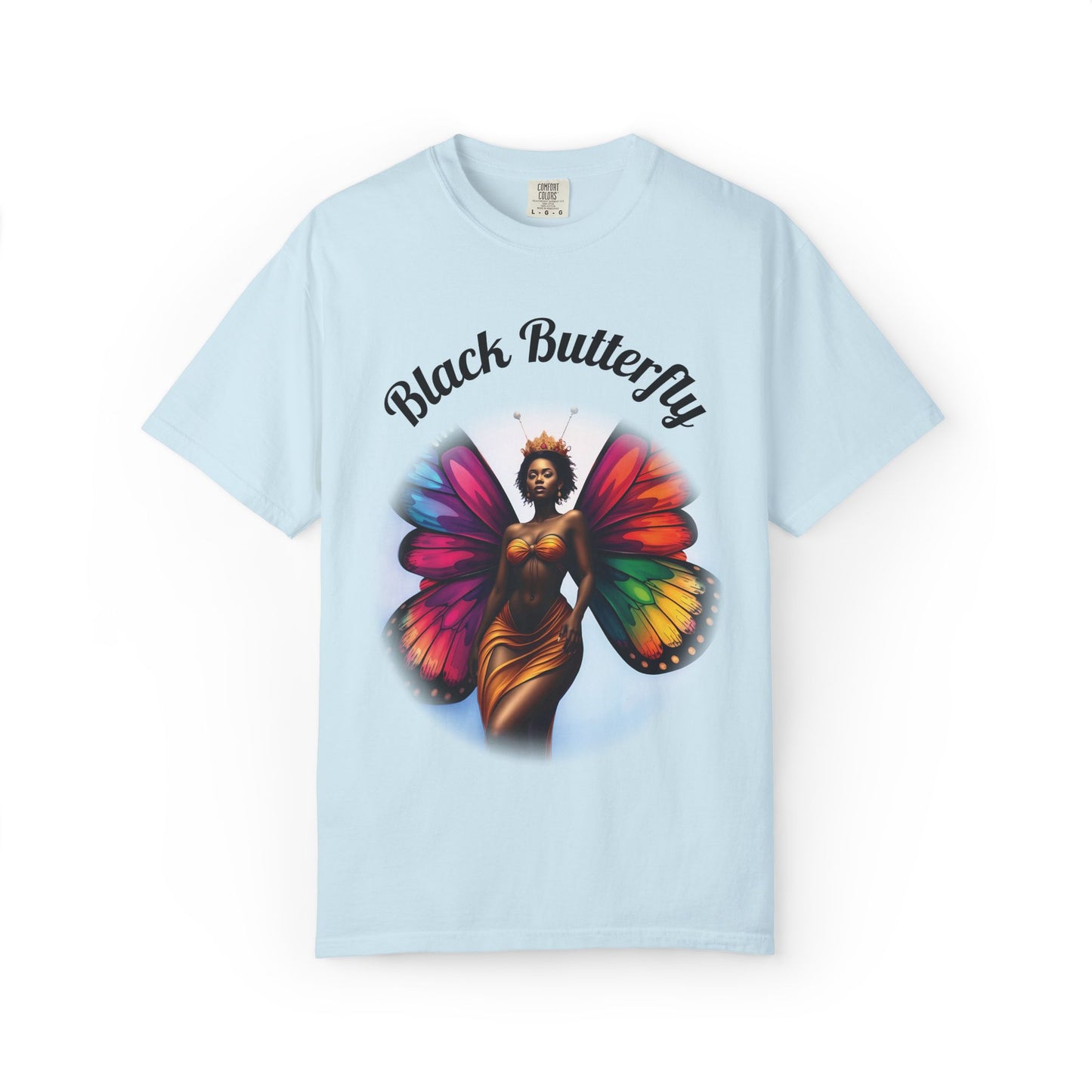 Black Butterfly T-shirt — Afro Queen Rainbow Wings Crewneck