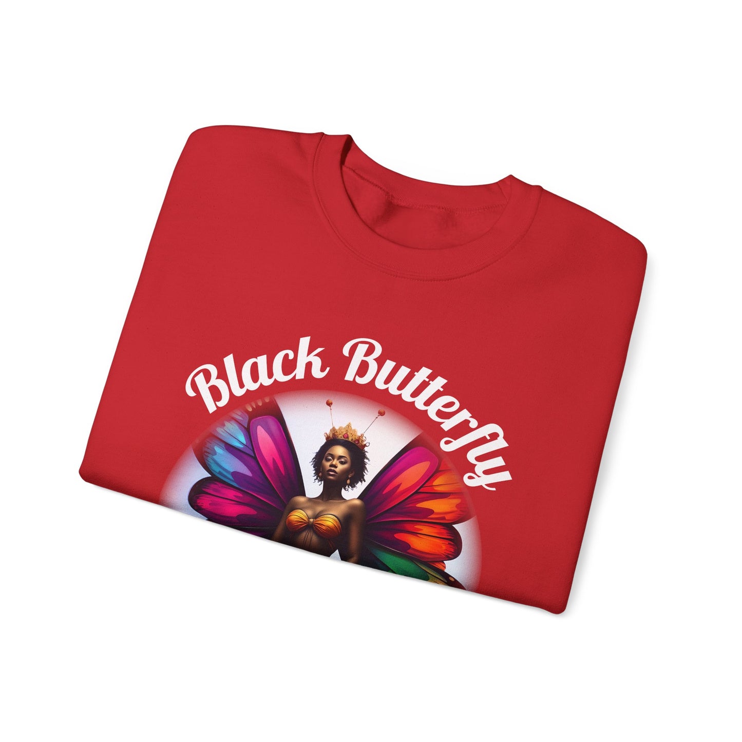 Black Butterfly Sweatshirt — Afro Queen Rainbow Wings Crewneck