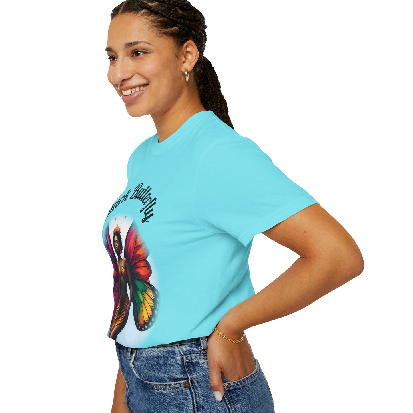 Black Butterfly T-shirt — Afro Queen Rainbow Wings Crewneck