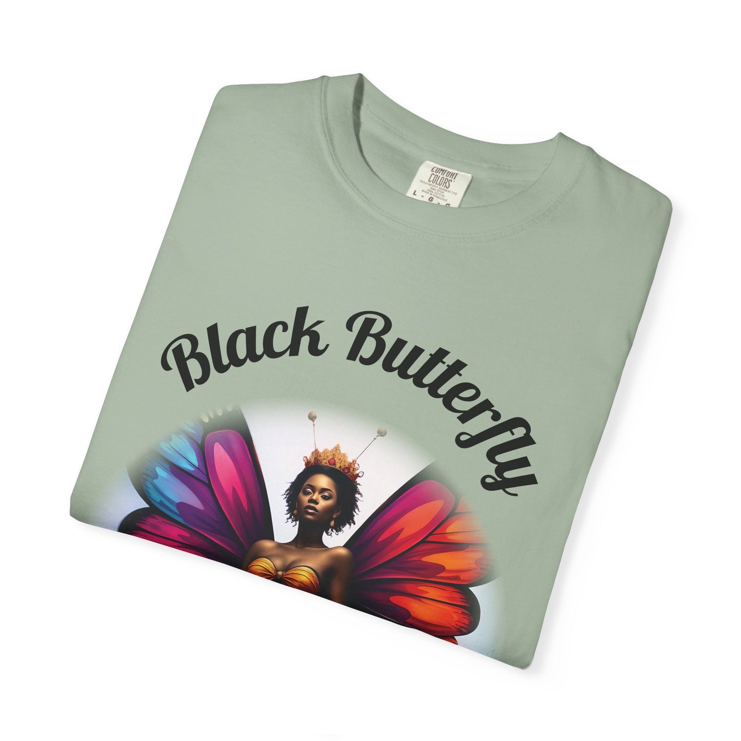Black Butterfly T-shirt — Afro Queen Rainbow Wings Crewneck