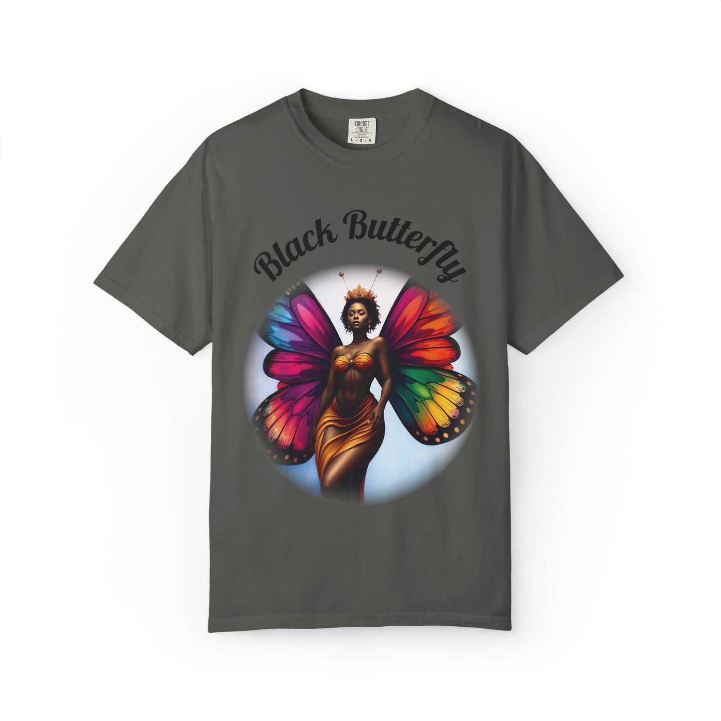Black Butterfly T-shirt — Afro Queen Rainbow Wings Crewneck