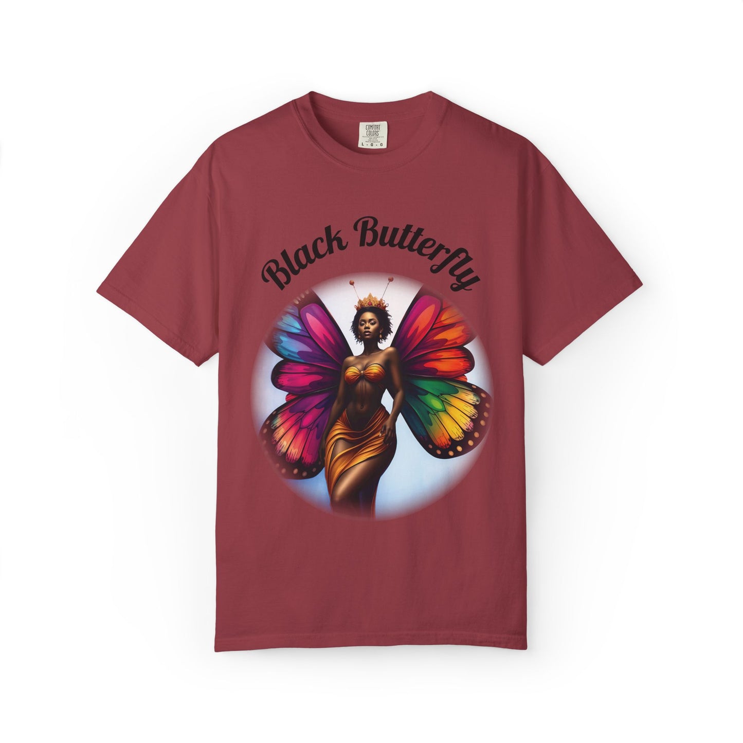 Black Butterfly T-shirt — Afro Queen Rainbow Wings Crewneck