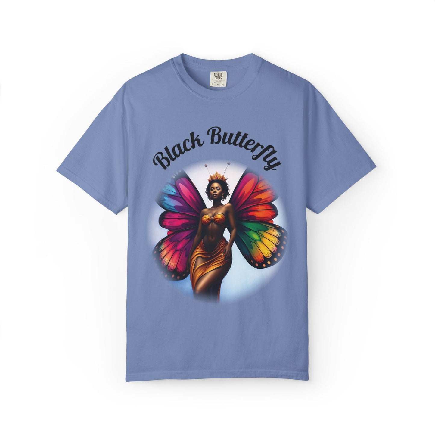 Black Butterfly T-shirt — Afro Queen Rainbow Wings Crewneck