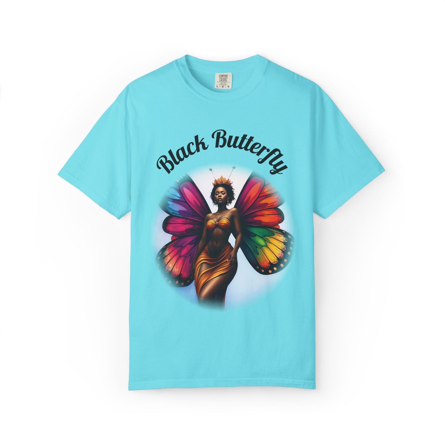 Black Butterfly T-shirt — Afro Queen Rainbow Wings Crewneck